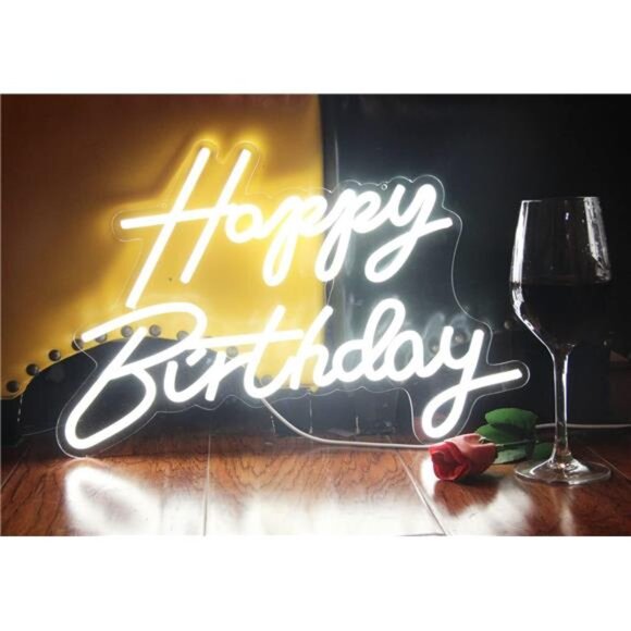 LED Neon Happy Birthday Sign Night Light Party Decorations White USB Operated - Picture 4 of 8